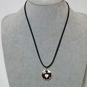 Mens copper Superman charm black suede cord necklace